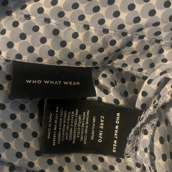 Who What Wear Navy and White Button Down Shirt Ruffle Cuff - Picture 5 of 5